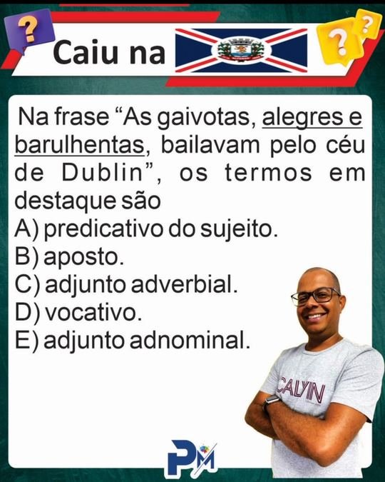 Questão da Prefeitura de Alfenas sobre termos da oração